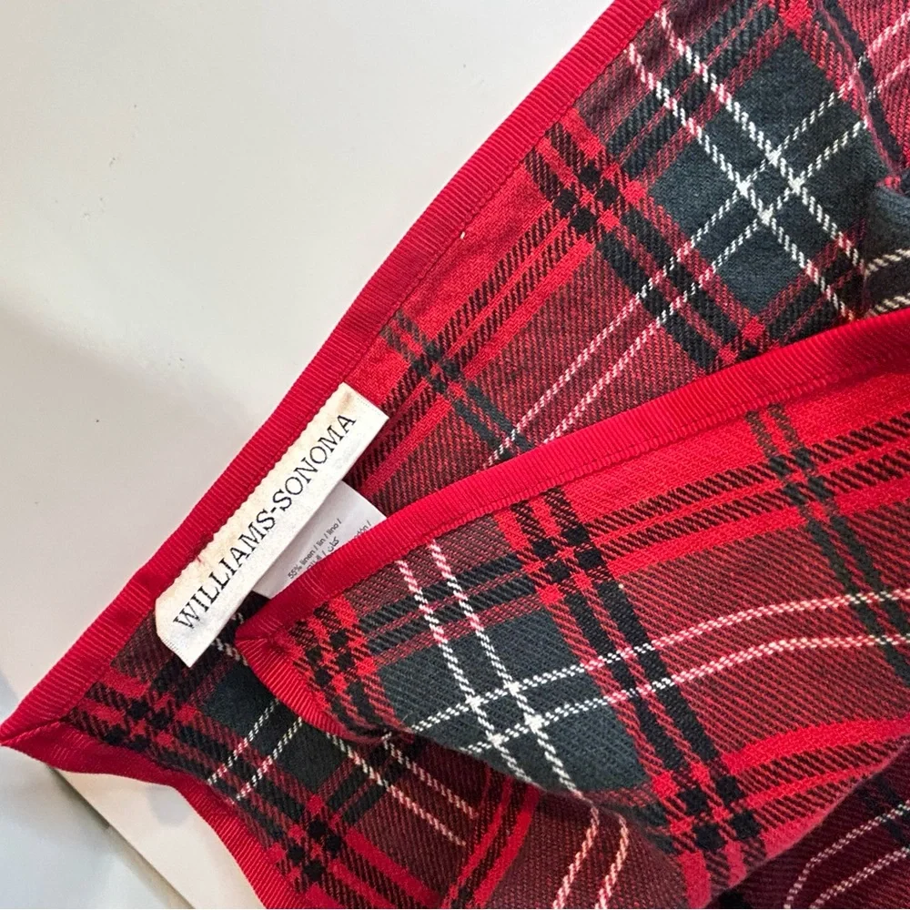 2 William Sonoma Red Tartan Table Runners - Holiday Dining Decor